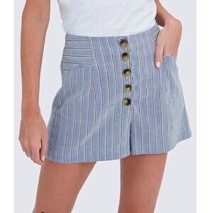 Intermix Delany Womens High Waist Linen Blend Chino Shorts Size 6 Striped Blue